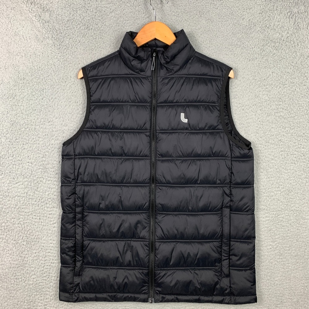 Lole Puffer Vest Men's Large Black Full Zip Duck Down Sleeveless Quilted Winter